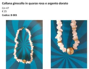 Collana girocollo in quarzo rosa e argento dorato