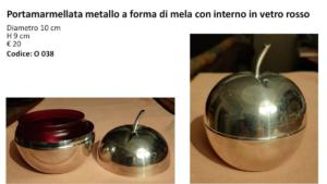 Portamarmellata metallo a forma di mela con interno in vetro rosso dia 10 cm h 9 cm € 20